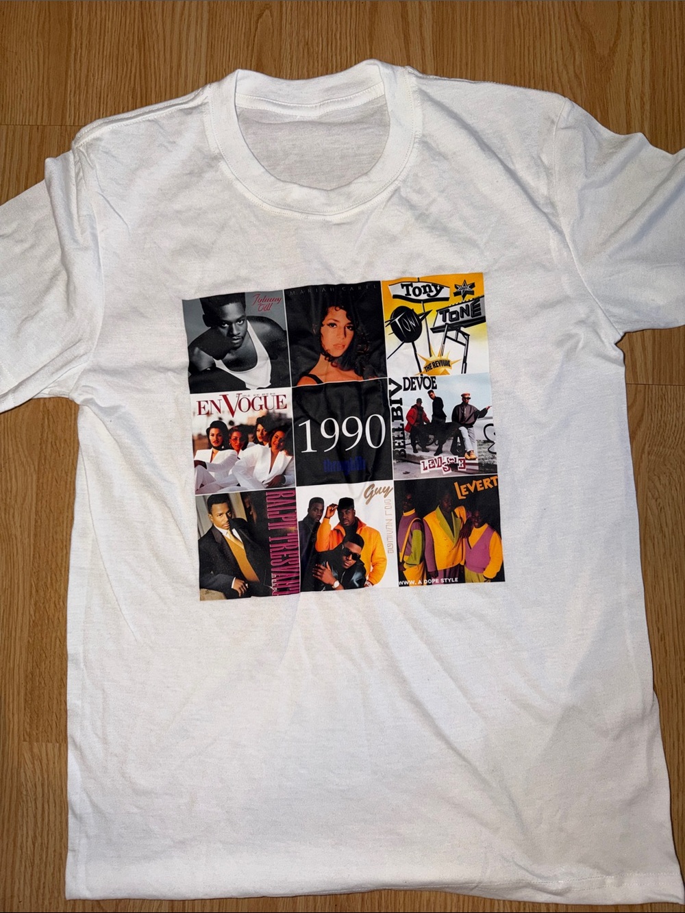 White Graphic Tee - 1990 Retro Collage Design